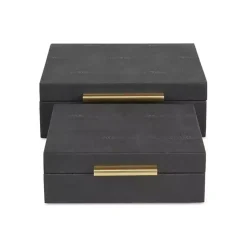 Black Faux Shagreen 2-pc. Square Decorative Boxes