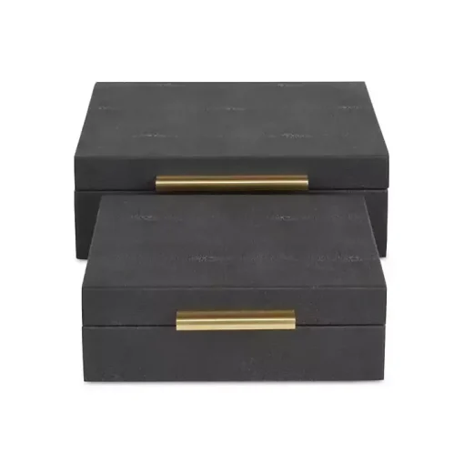 Black Faux Shagreen 2-pc. Square Decorative Boxes