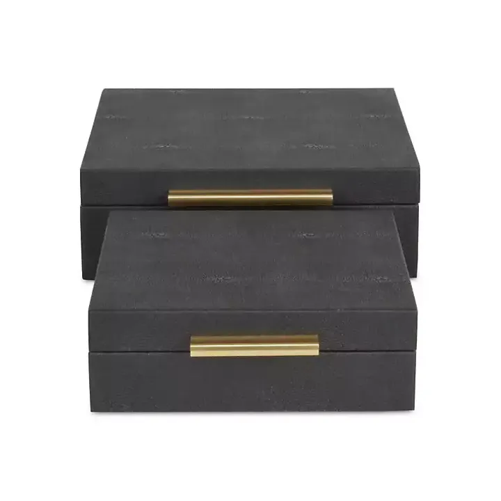 Black Faux Shagreen 2-pc. Square Decorative Boxes