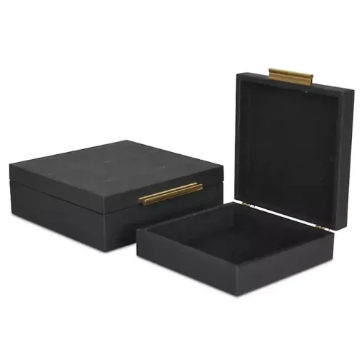 Black Faux Shagreen 2-pc. Square Decorative Boxes
