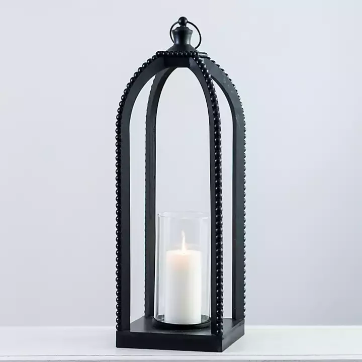 Black Fieldstone Beaded Lantern, 27 in.