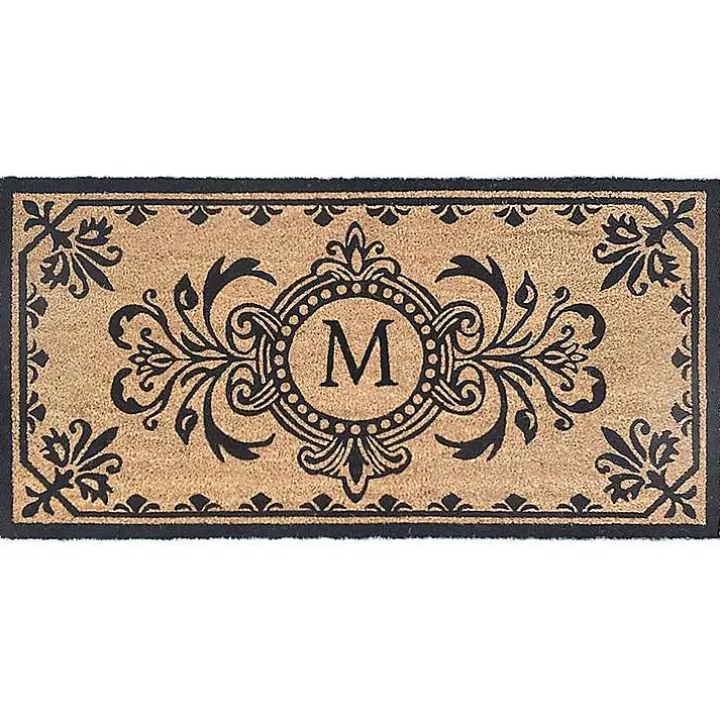 Black Fleur De Lis Monogram M Doormat