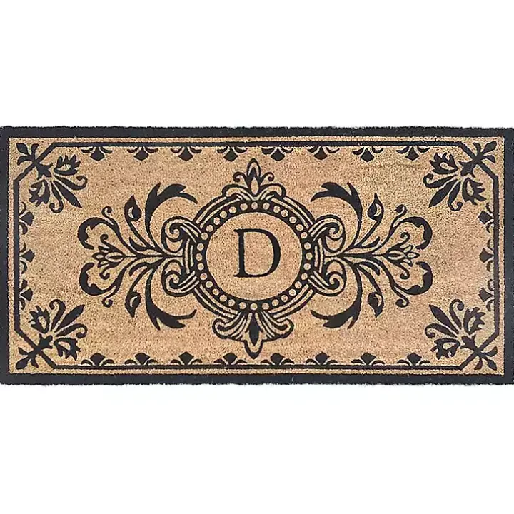Black Fleur De Lis Monogram D Doormat