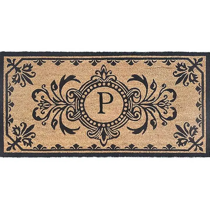 Black Fleur De Lis Monogram P Doormat