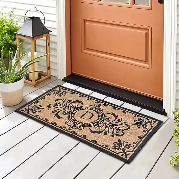 Black Fleur De Lis Monogram D Doormat
