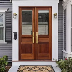 Black Fleur De Lis Monogram D Doormat