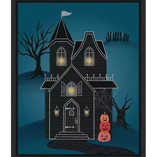 Black Haunted House Framed Canvas Print