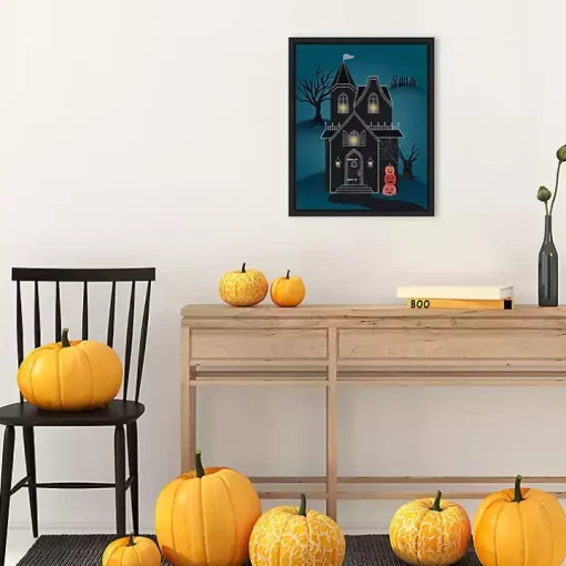 Black Haunted House Framed Canvas Print
