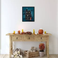 Black Haunted House Framed Canvas Print