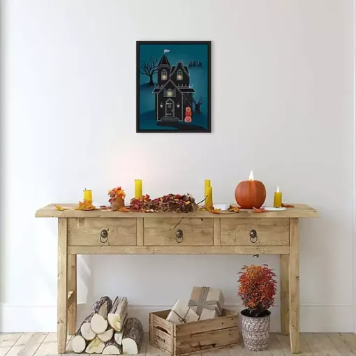 Black Haunted House Framed Canvas Print