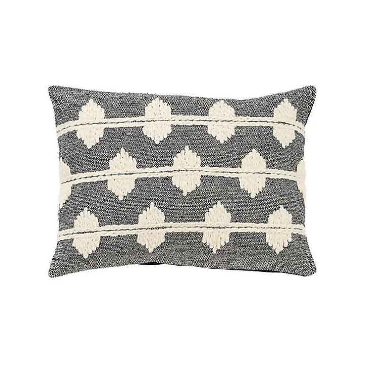 Black Heathered Embroidered Diamond Throw Pillow