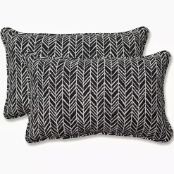 Black Herringbone Outdoor Lumbar Pillows, Set of 2