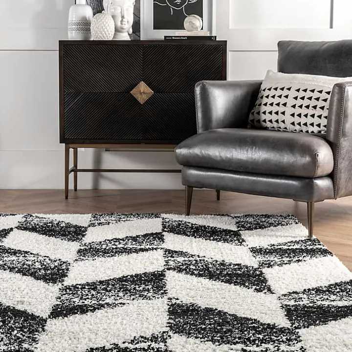 Black Herringbone Shag Area Rug, 9x12