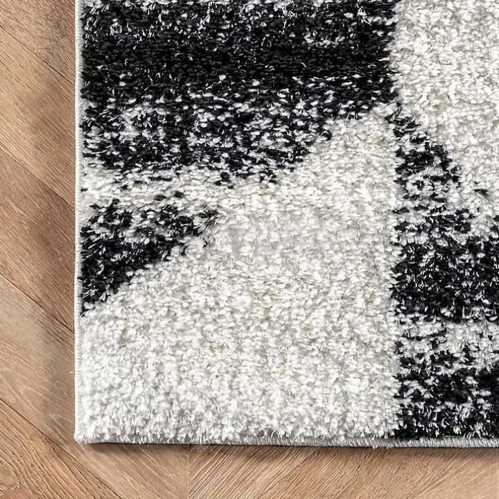 Black Herringbone Shag Area Rug, 9x12