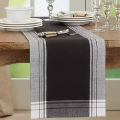 Black Long Stripe Bordered Table Runner, 72 in.