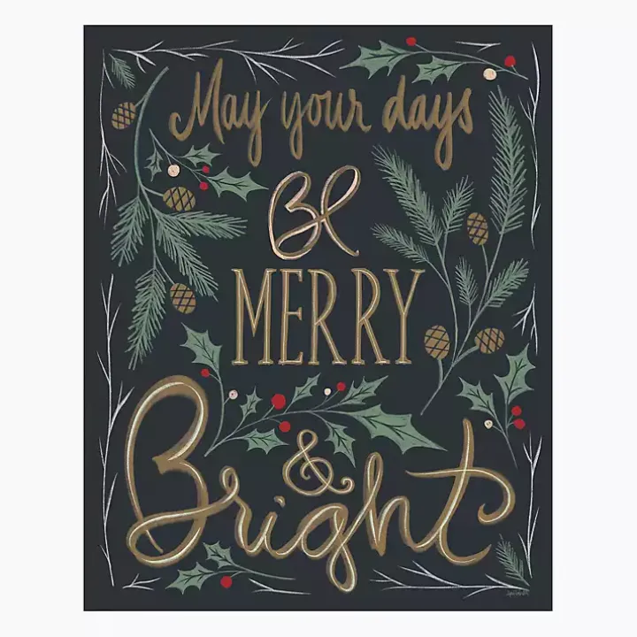 Black Merry and Bright Greenery Canvas Art Print