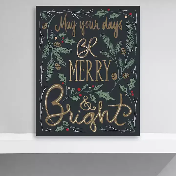 Black Merry and Bright Greenery Canvas Art Print