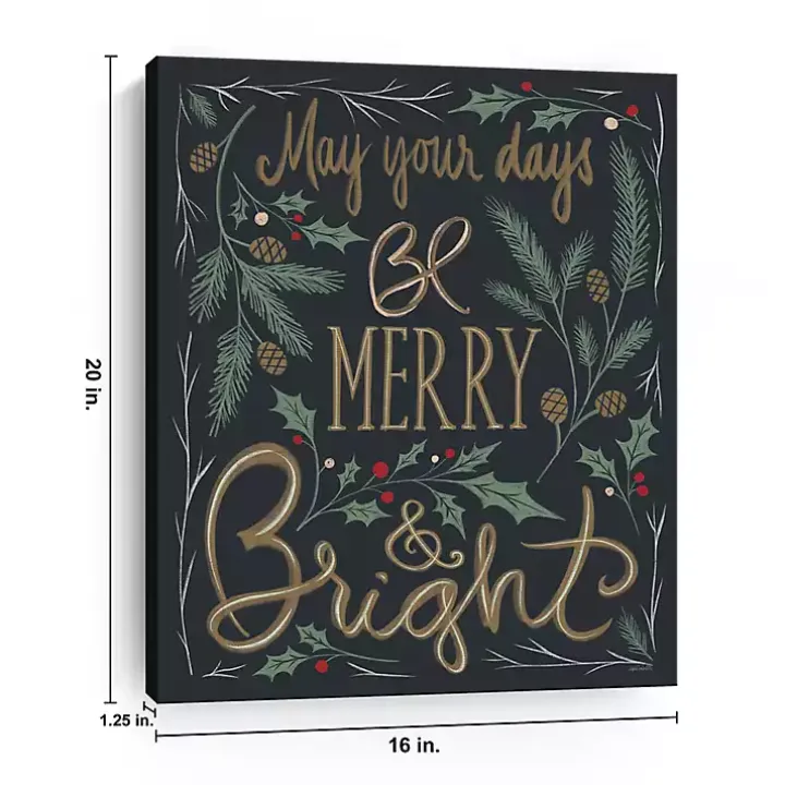 Black Merry and Bright Greenery Canvas Art Print