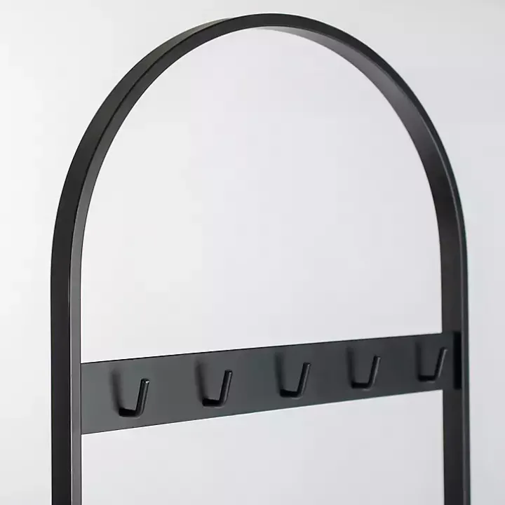 Black Metal & Natural Wood Ladder with Hooks