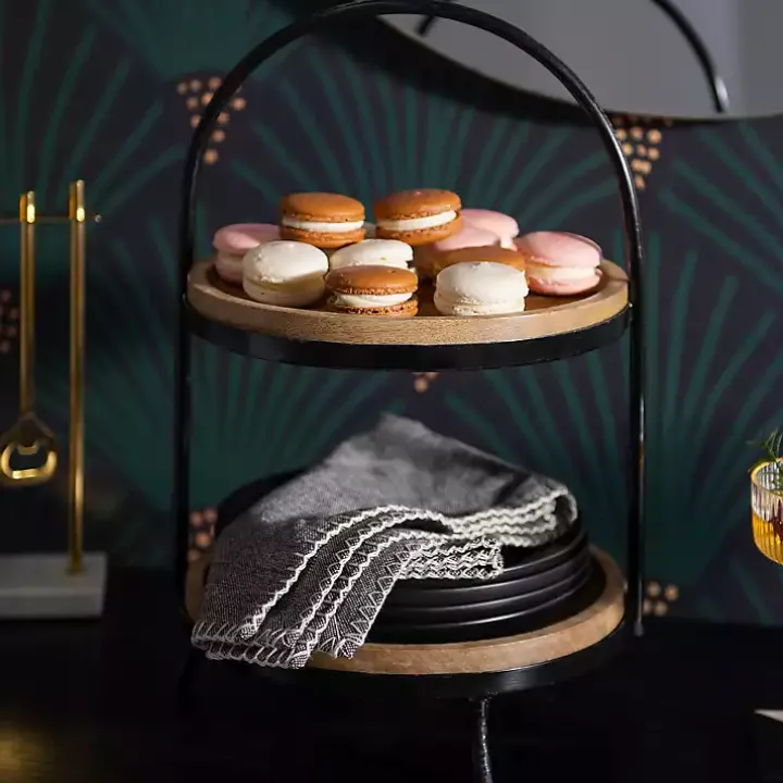 Black Metal and Natural Wood 2-Tier Server