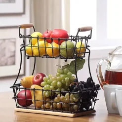 Black Metal and Wood Stackable Kitchen Baskets