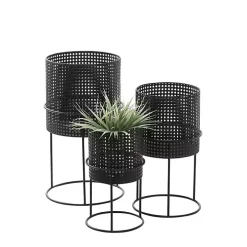 Black Metal Basket Weave Planters, Set of 3