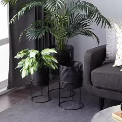 Black Metal Basket Weave Planters, Set of 3