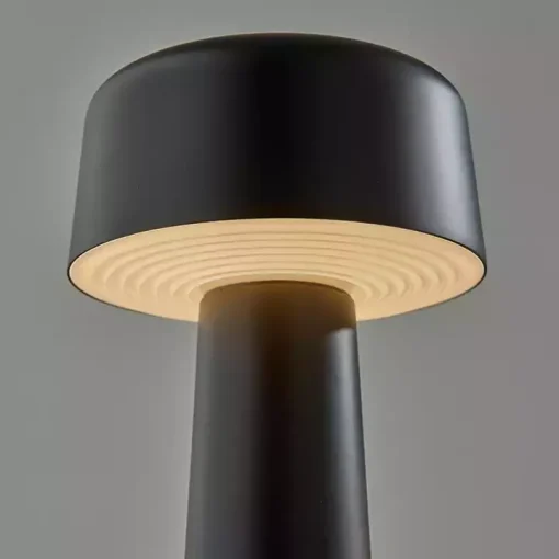 Black Metal Dome Frosted Light Cordless Table Lamp