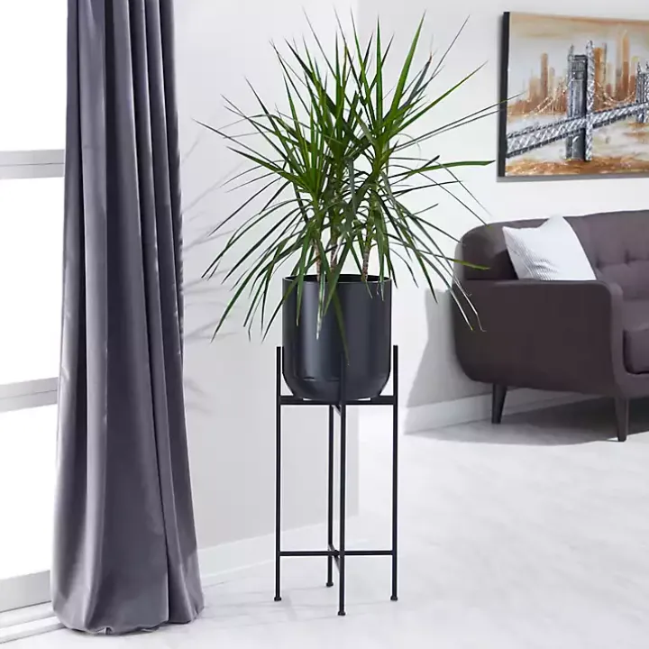 Black Metal Dome Planter with Stand, 36 in.
