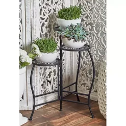 Black Metal Floral 3-Tier Plant Stand
