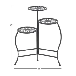 Black Metal Floral 3-Tier Plant Stand