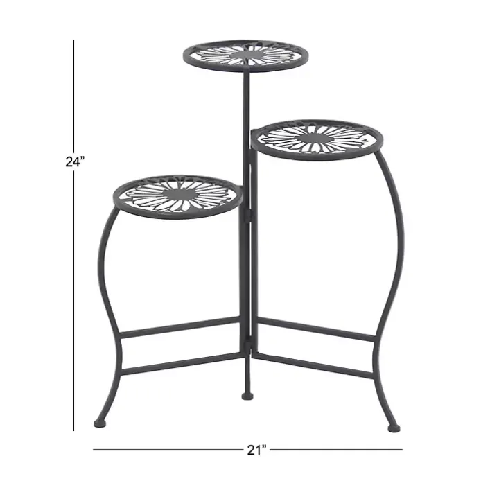 Black Metal Floral 3-Tier Plant Stand