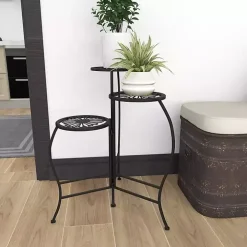 Black Metal Floral 3-Tier Plant Stand