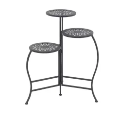 Black Metal Medallion 3-Tier Folding Plant Stand