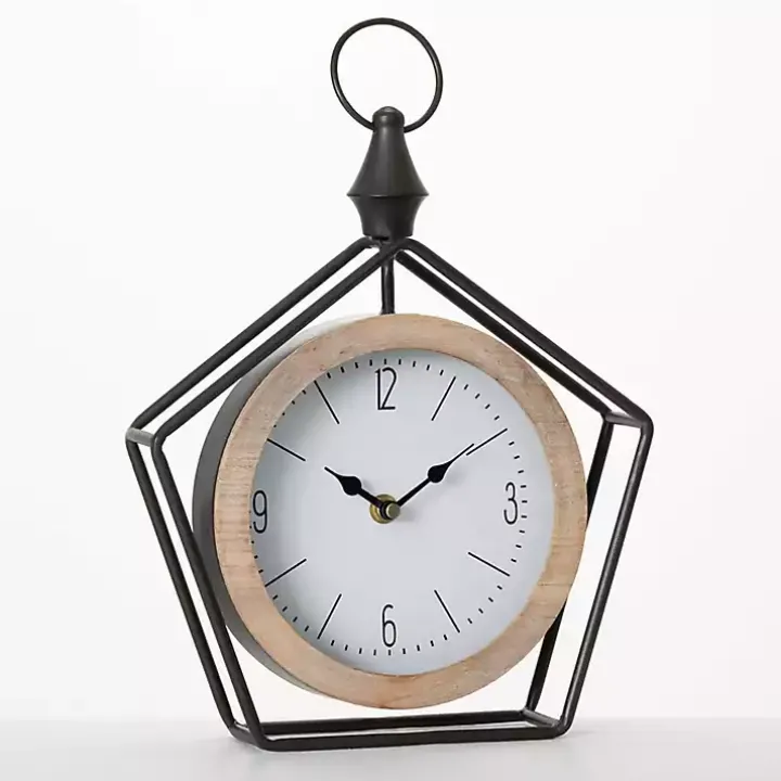 Black Metal Pentagon Frame Tabletop Clock
