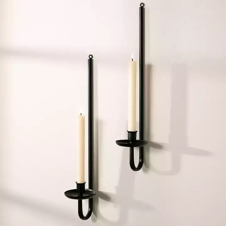 Black Metal Taper Candle Holder Sconces, Set of 2
