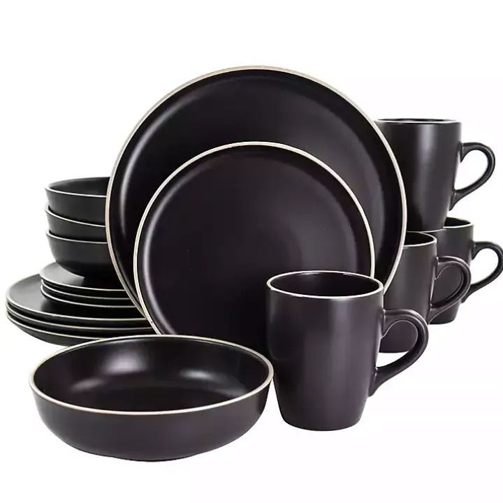 Black Modern Stoneware 16-pc. Dinnerware Set