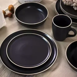 Black Modern Stoneware 16-pc. Dinnerware Set