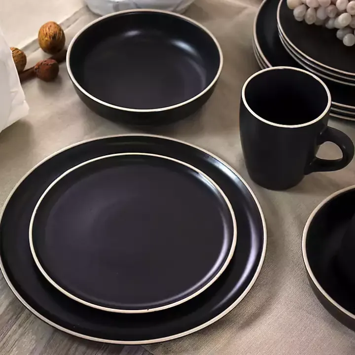 Black Modern Stoneware 16-pc. Dinnerware Set