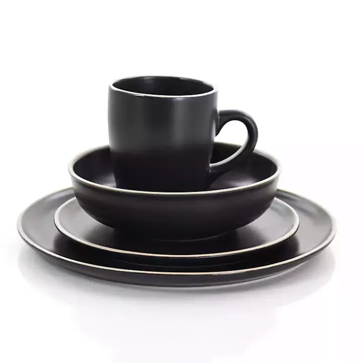 Black Modern Stoneware 16-pc. Dinnerware Set