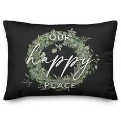 Black Our Happy Place Indoor/Outdoor Lumbar Pillow