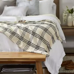 Black Plaid Fringe Throw