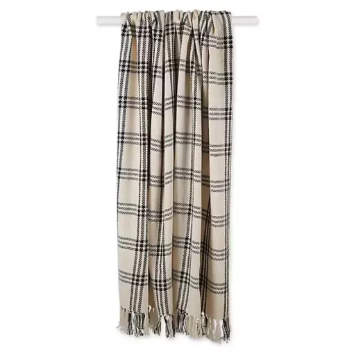 Black Plaid Fringe Throw
