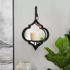 Black Quatrefoil Mirrored Wall Sconce