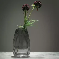 Black Round Ribbed Glass Vase