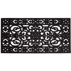 Black Scroll Border Rubber Doormat, 41x17 in.