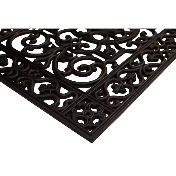 Black Scroll Border Rubber Doormat, 41x17 in.