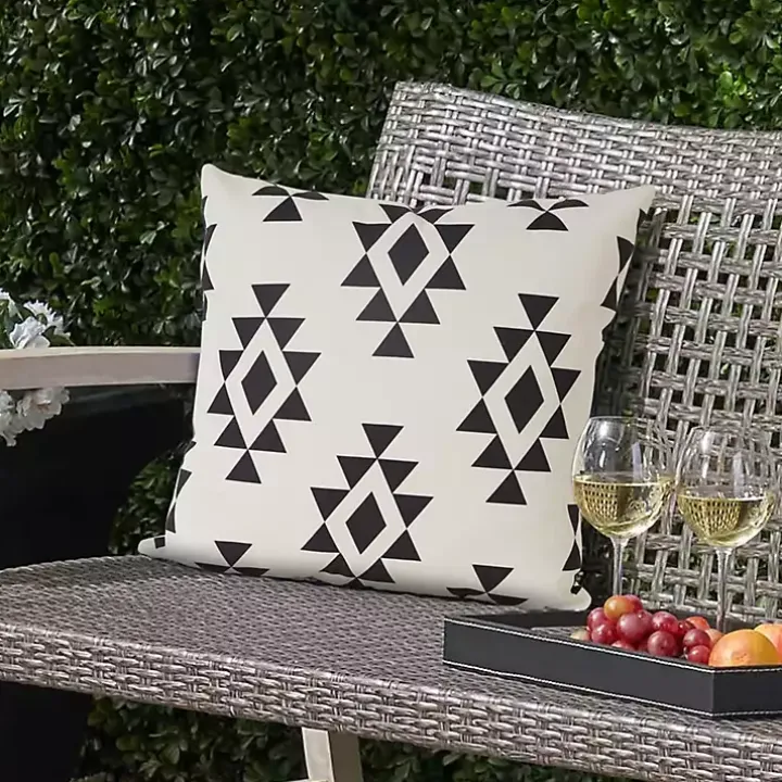 Black Southwestern Geometric Outdoor Pillow