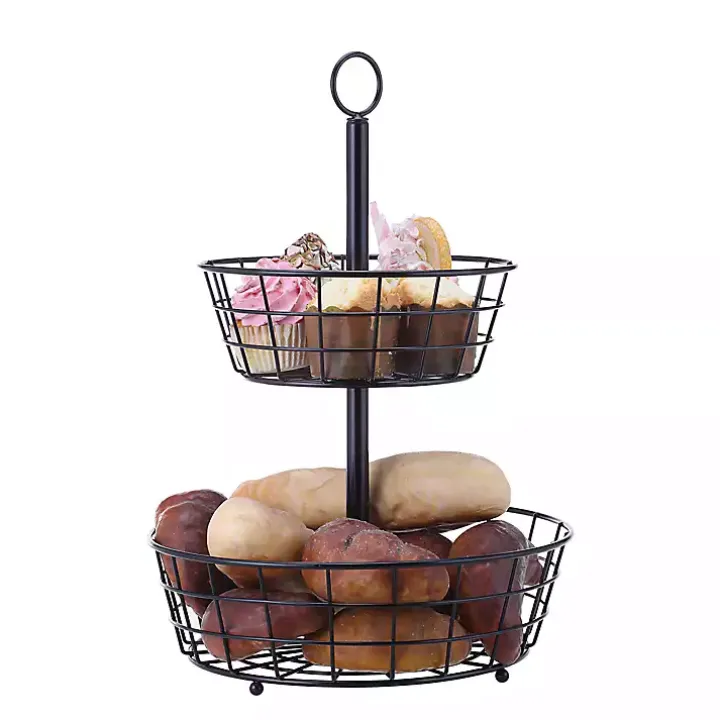 Black Steel Two-Tier Fruit Basket