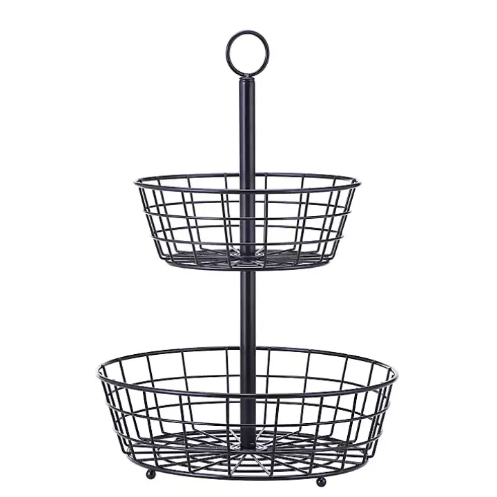 Black Steel Two-Tier Fruit Basket